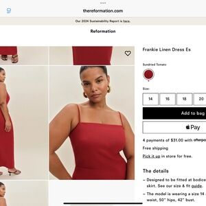 Reformation Frankie Linen Dress Es Red - Size 14 Wide
